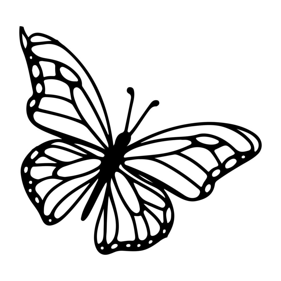 ai generado mariposa contornos garabatear siluetas elemento vector ilustración en blanco antecedentes uno continuo negro línea mano dibujo de monarca mariposa volador