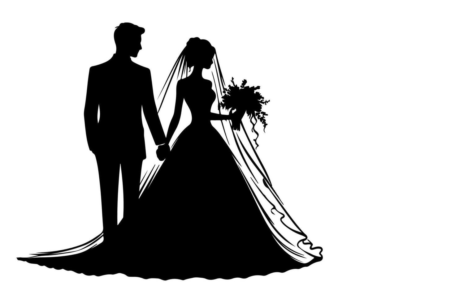 ai generado silueta Boda Pareja novia y novio outlne vector ilustración en blanco antecedentes