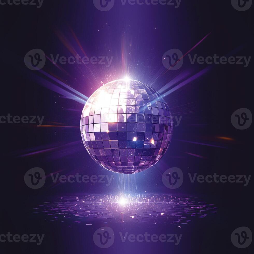 AI generated Spinning disco ball creates a vibrant purple luminous dance atmosphere For Social Media Post Size photo