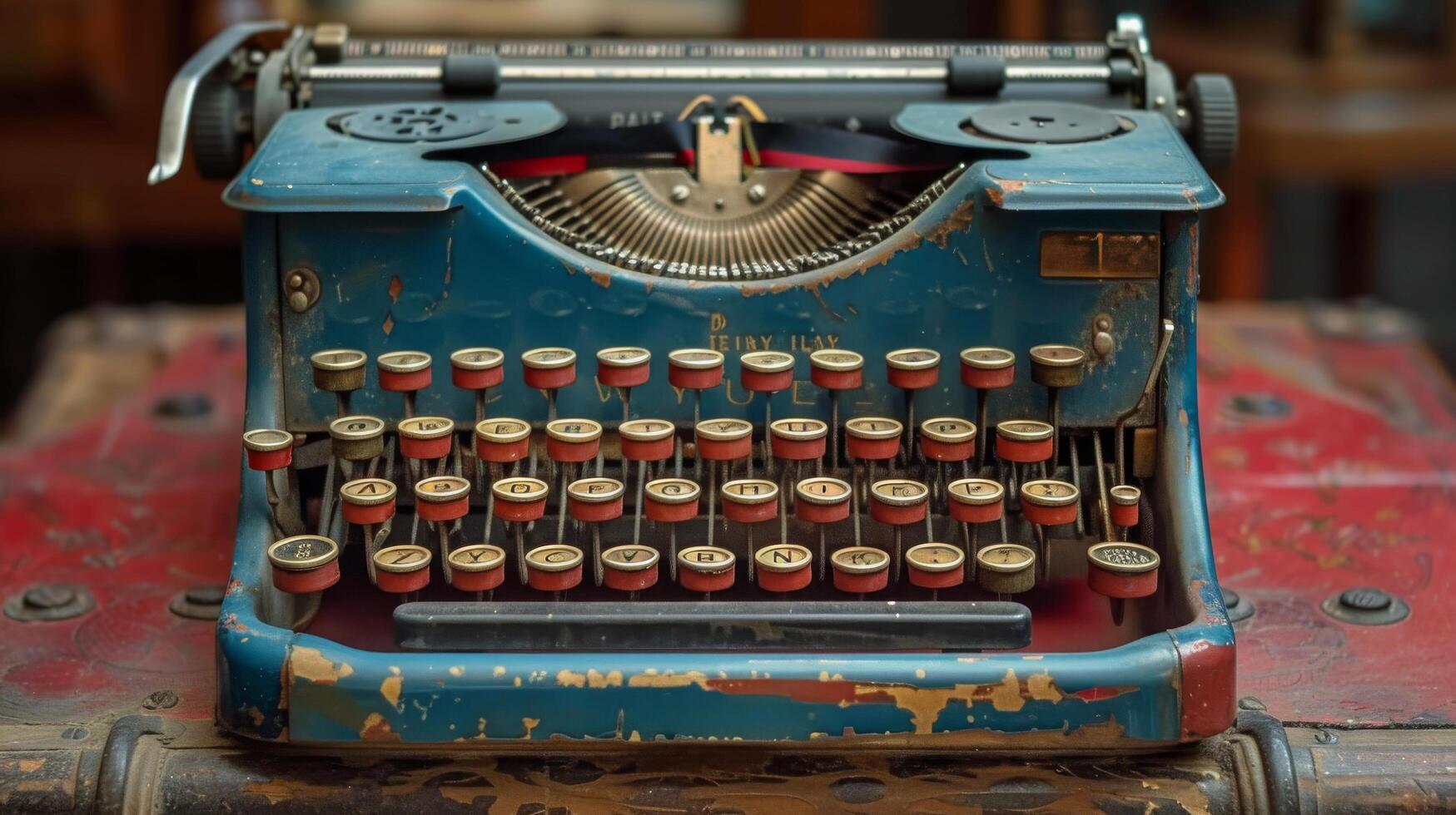 ai generado Clásico máquina de escribir en de madera mesa foto