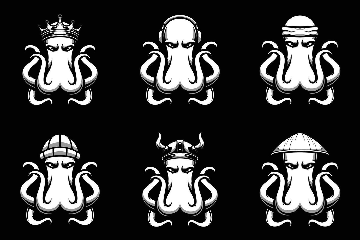 Octopus Bundle Black and White vector