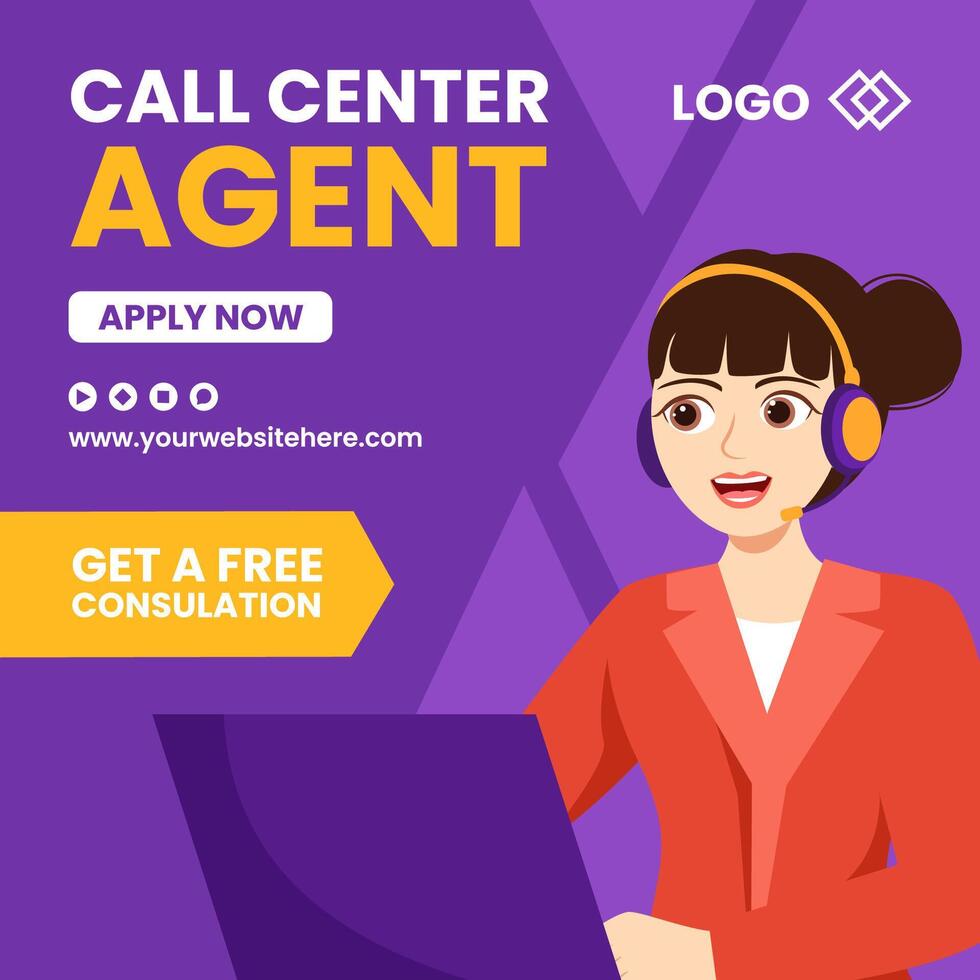 Call Center Agent Social Media Illustration Flat Cartoon Hand Drawn Templates Background vector