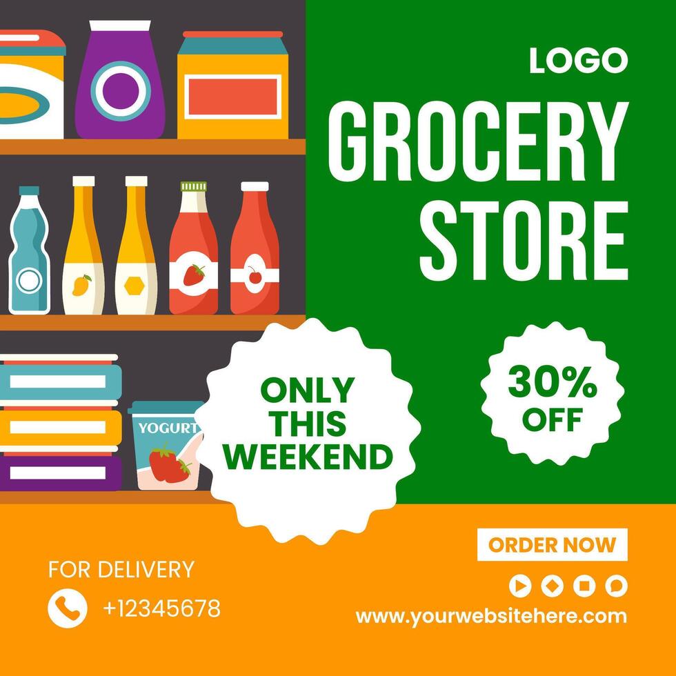 Grocery Store Social Media Illustration Flat Cartoon Hand Drawn Templates Background vector