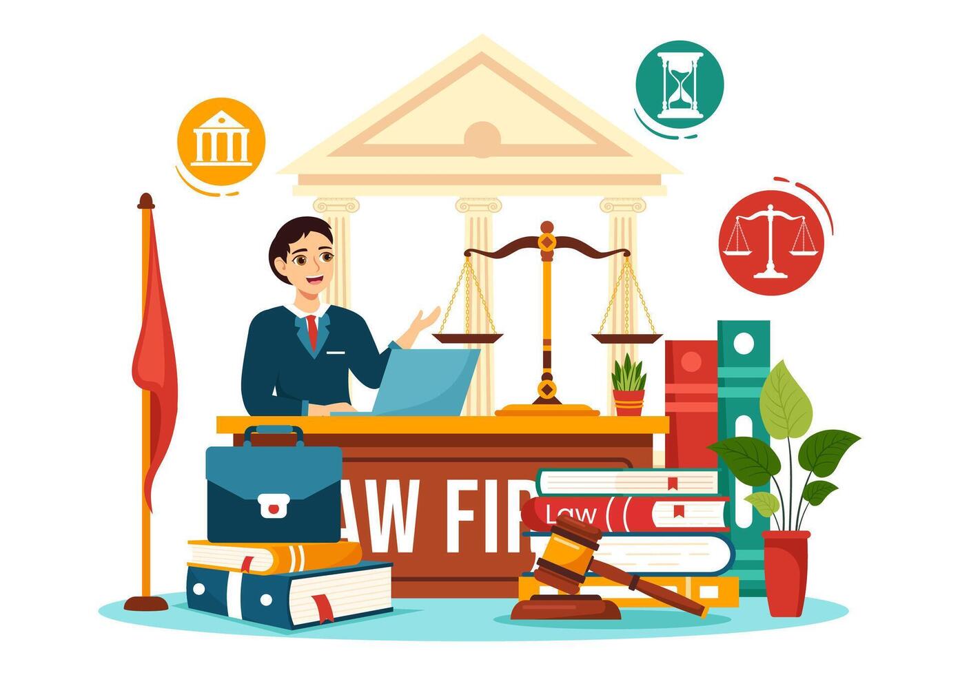 Law Firm Services Vector Illustration with Justice, Legal Advice, Judgement and Lawyer Consultant in Flat Cartoon Background Design