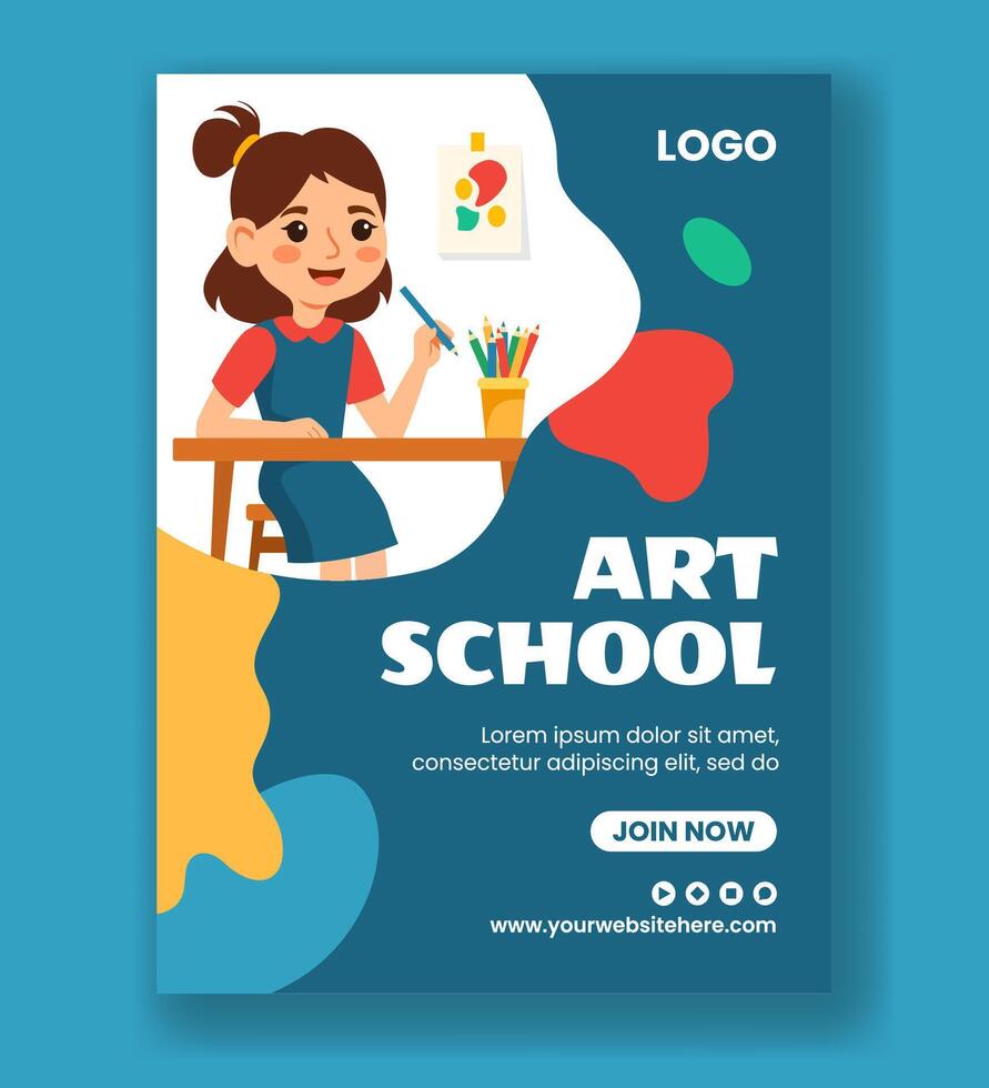 Art School Vertical Poster Flat Cartoon Hand Drawn Templates Background Illustration vector