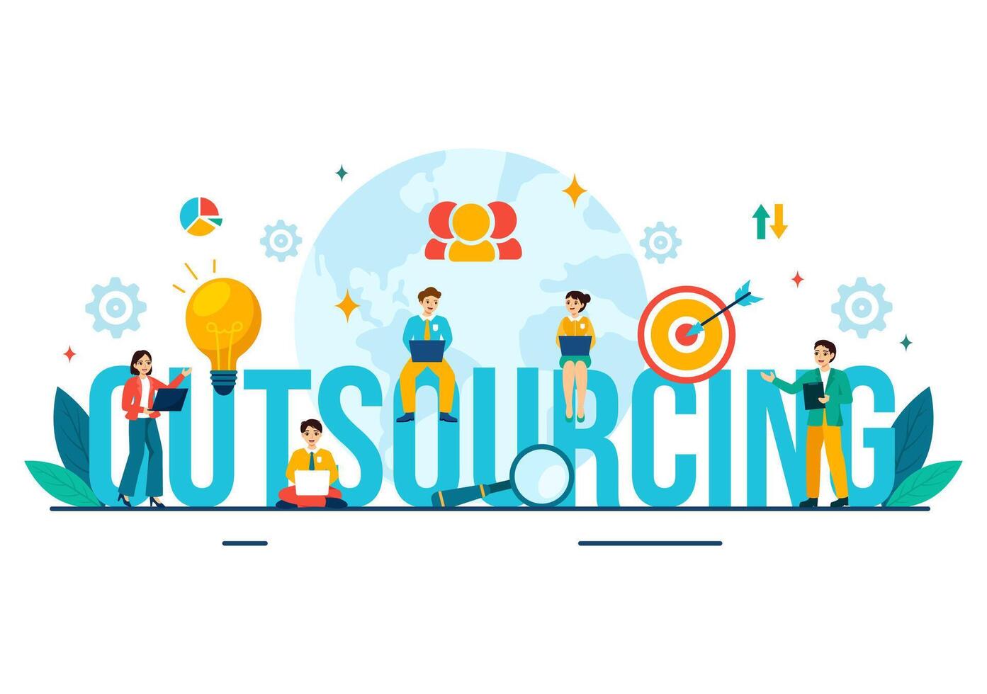 Outsourcing Business Vector Illustration with Idea of Teamwork, Company Development, Investment and Project Delegation in Flat Cartoon Background