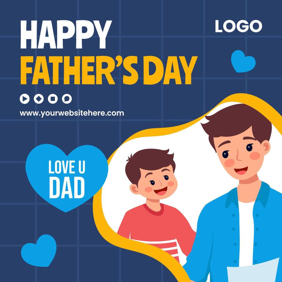 Father Day Social Media Illustration Flat Cartoon Hand Drawn Templates Background vector