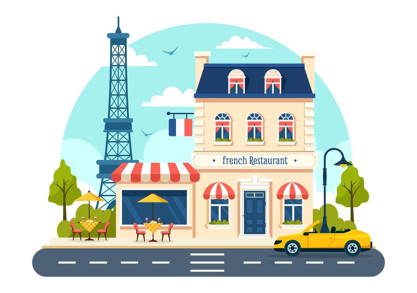 French Cuisine Restaurant Vector Illustration with Various Traditional or National Food Dish of France on Flat Style Cartoon Background