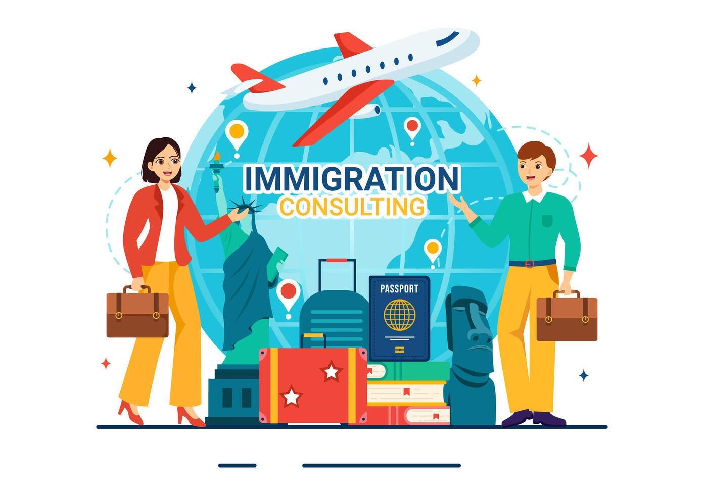 Immigration Consultant Vector Illustration with Counseling Assistance for Provide Advice to People Who Will Make the Move in Flat Background