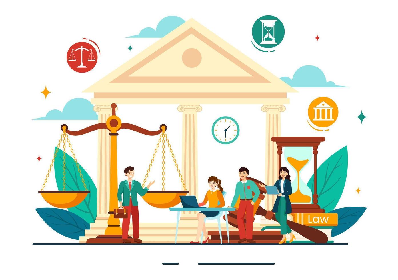 Law Firm Services Vector Illustration with Justice, Legal Advice, Judgement and Lawyer Consultant in Flat Cartoon Background Design