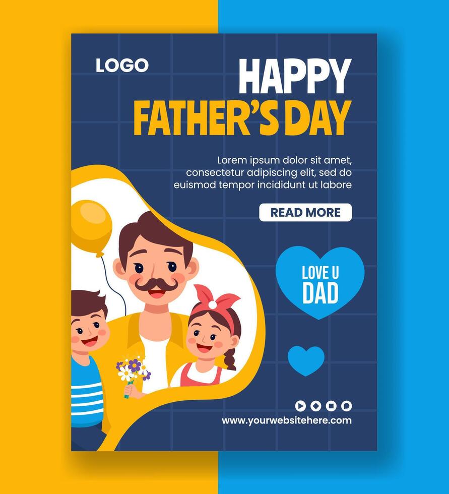 Father Day Vertical Poster Flat Cartoon Hand Drawn Templates Background Illustration vector