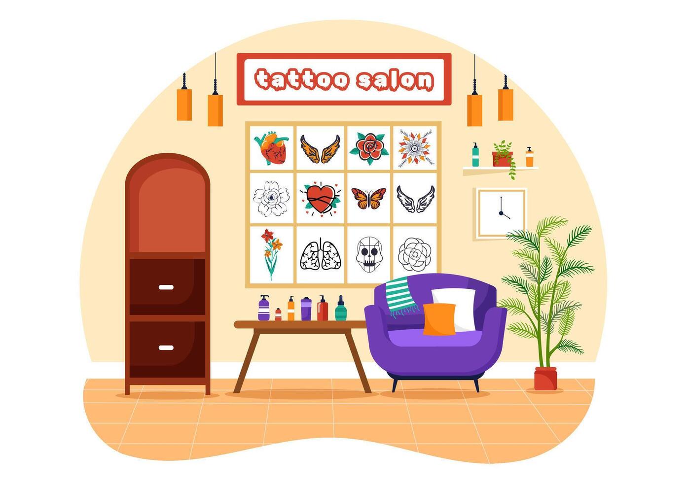 Tattoo Salon Vector Illustration of Tattooist from Designing, Drawing to Tattooing with Needle Machine and Ink Art in Flat Cartoon Background Design