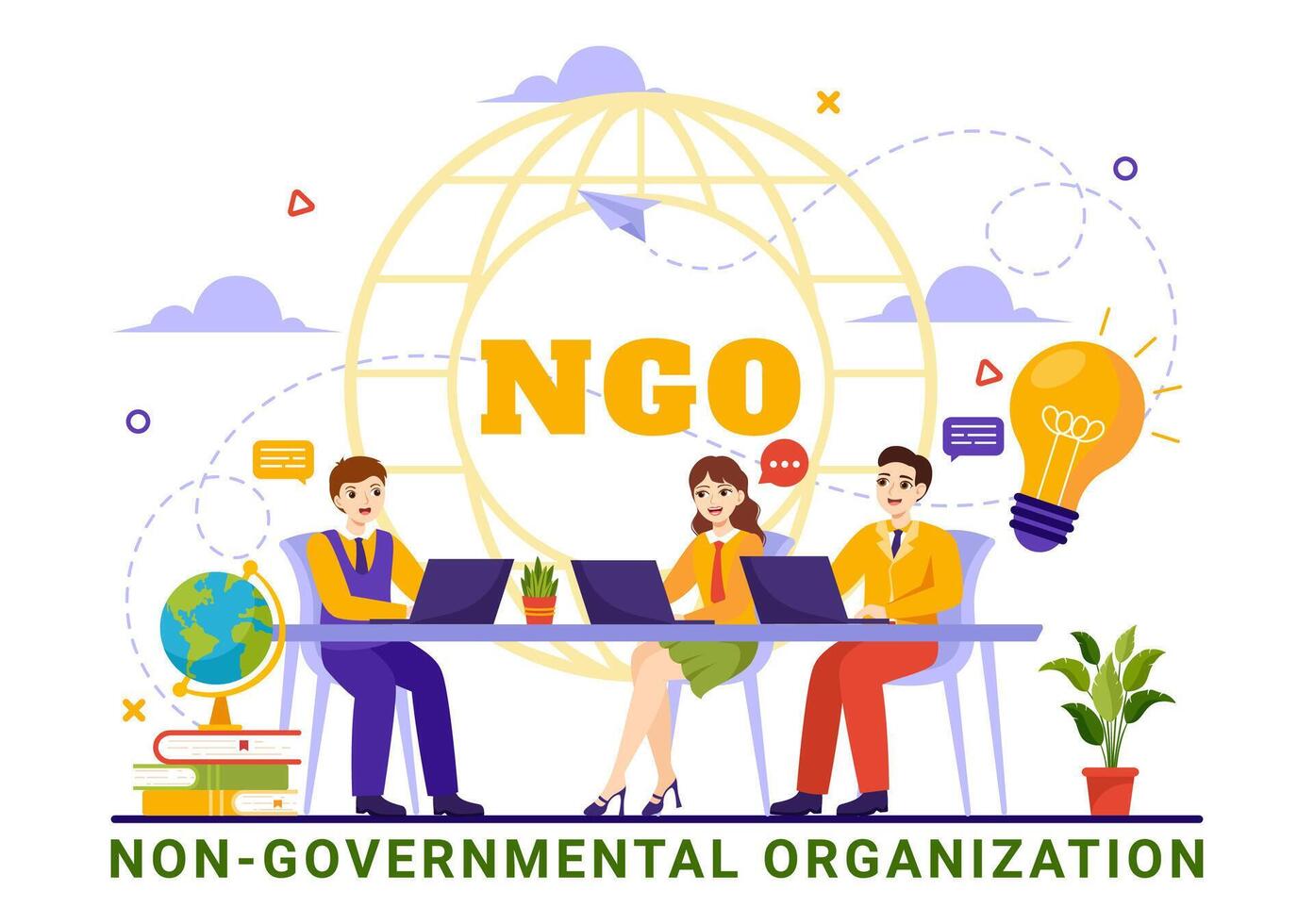 NGO or Non-Governmental Organization Vector Illustration to Serve Specific Social and Political Needs in Flat Cartoon Background