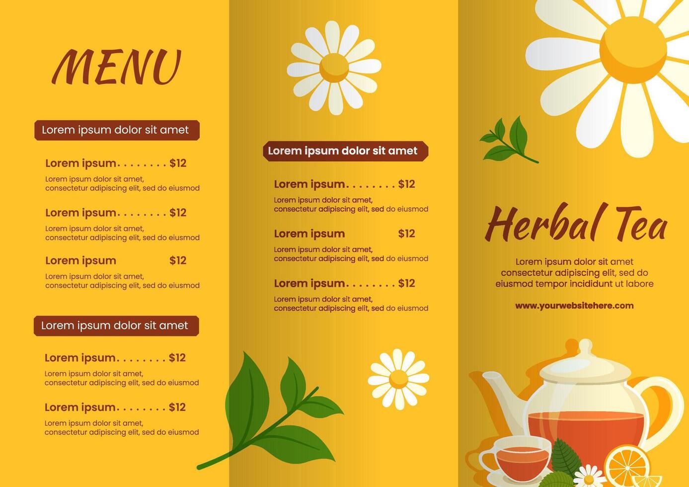 Herbal Tea Brochure Flat Cartoon Hand Drawn Templates Background Illustration vector