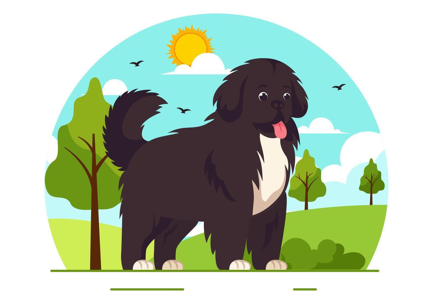 Newfoundland Dog Animals Vector Illustration with Black, Brown or Landseer Color in Flat Style Cute Cartoon Nature Background Design