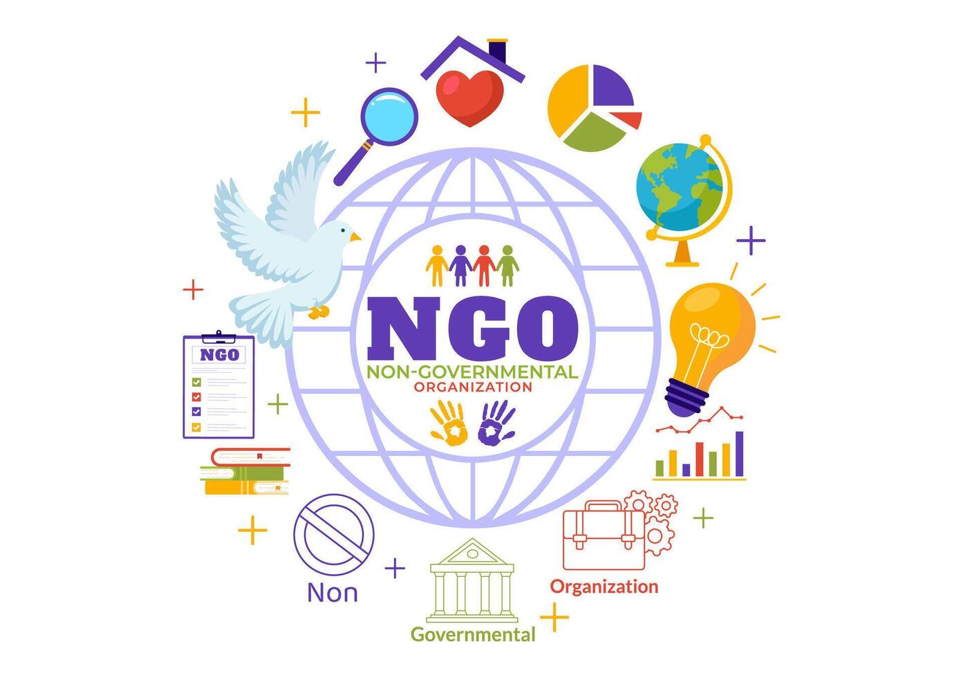 NGO or Non-Governmental Organization Vector Illustration to Serve Specific Social and Political Needs in Flat Cartoon Background