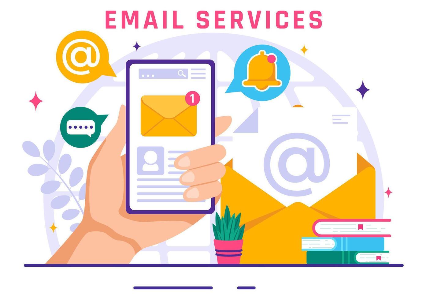 Email Service Vector Illustration with File Correspondence Delivery, Electronic Mail Message and Business Marketing in Flat Cartoon Background