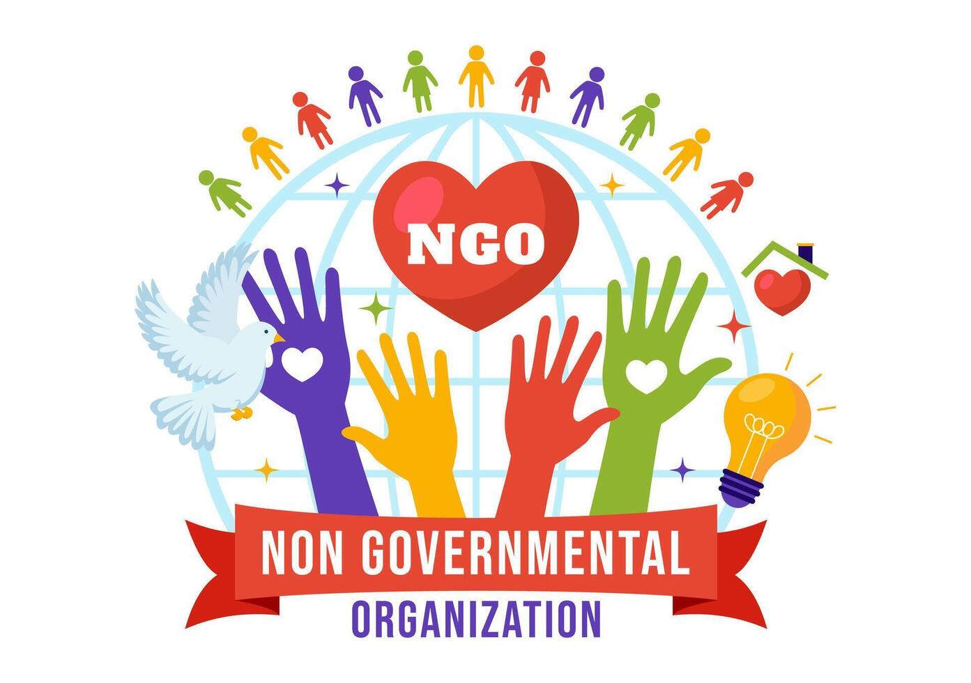 NGO or Non-Governmental Organization Vector Illustration to Serve Specific Social and Political Needs in Flat Cartoon Background