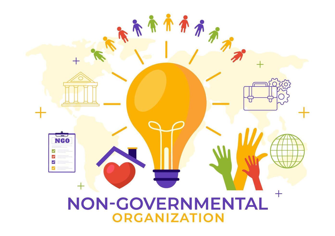 ong o no gubernamental organización vector ilustración a servir específico social y político necesidades en plano dibujos animados antecedentes