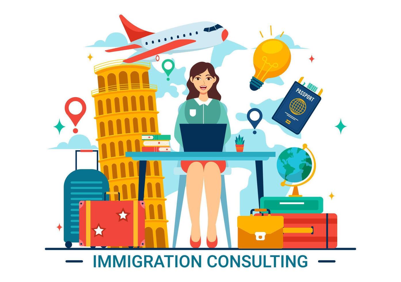 Immigration Consultant Vector Illustration with Counseling Assistance for Provide Advice to People Who Will Make the Move in Flat Background