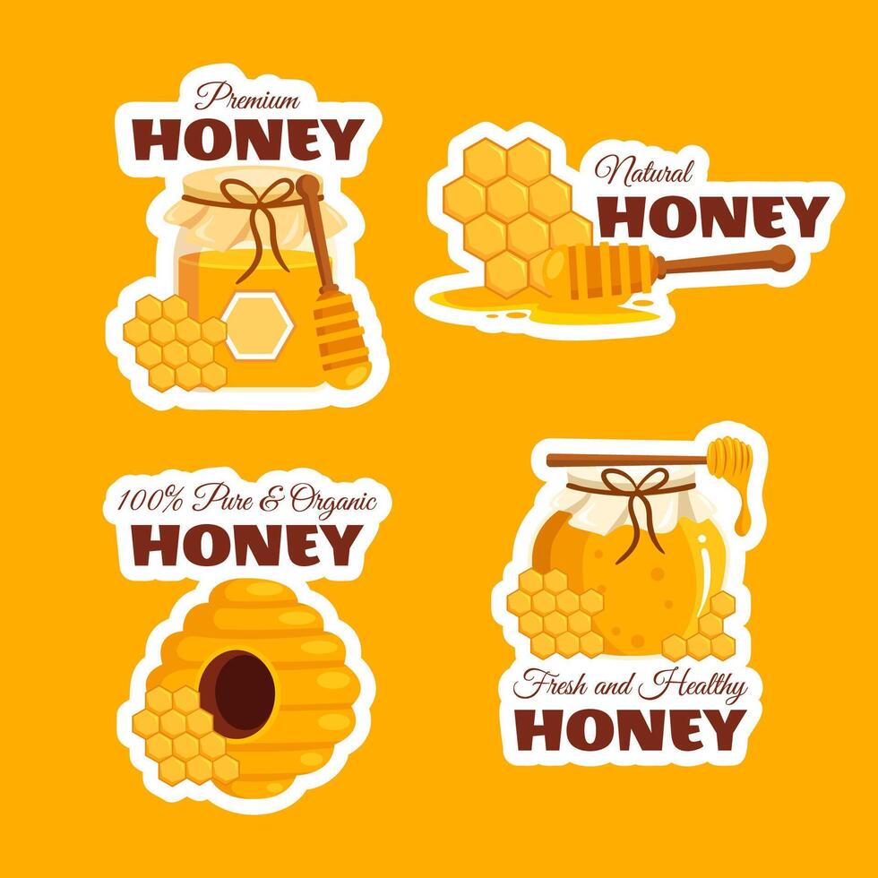 Honey Store Label Flat Cartoon Hand Drawn Templates Background Illustration vector