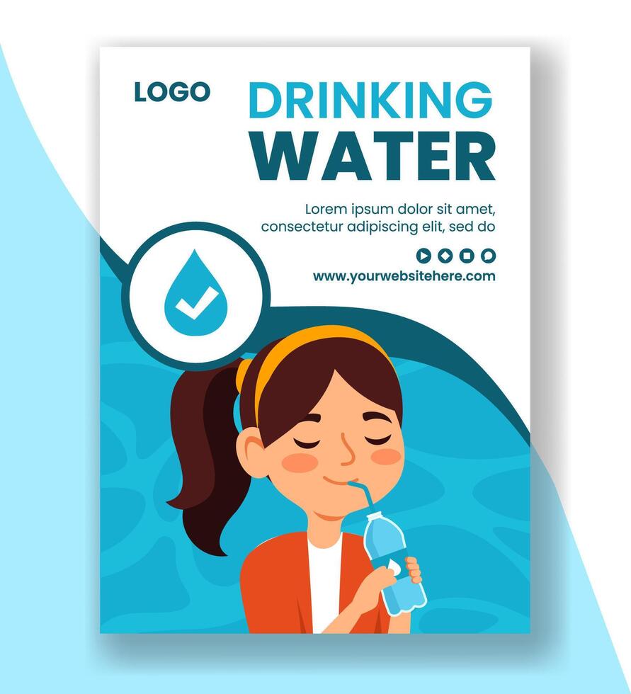 Drinking Water Vertical Poster Flat Cartoon Hand Drawn Templates Background Illustration vector