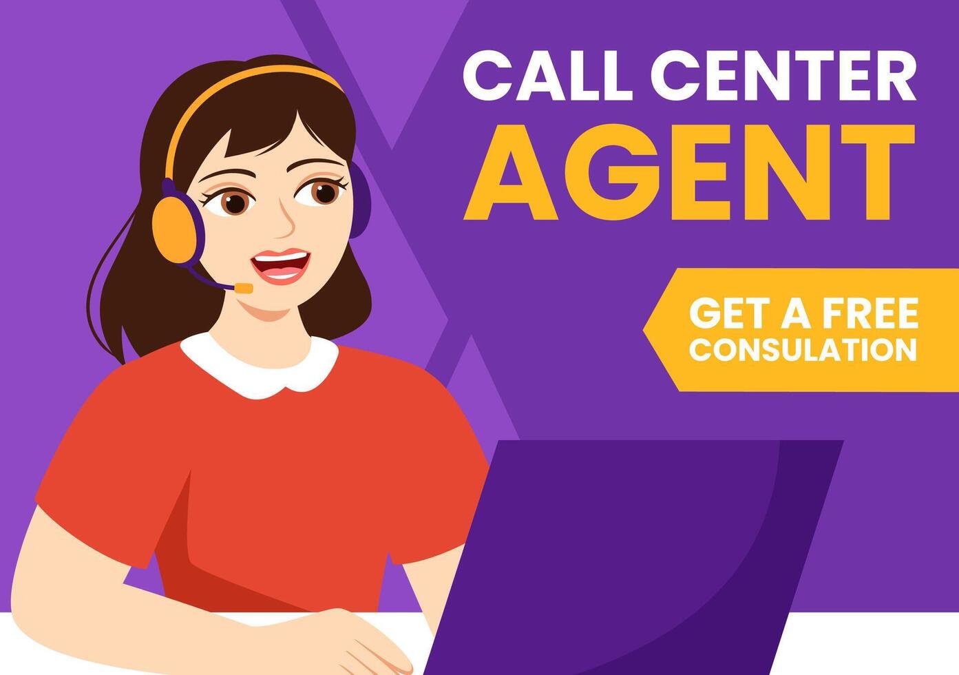 Call Center Agent Social Media Background Flat Cartoon Hand Drawn Templates Illustration vector