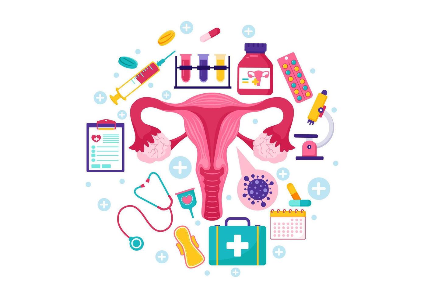 endometriosis vector ilustración con condición el endometrio crece fuera de el uterino pared en mujer para tratamiento en plano dibujos animados antecedentes