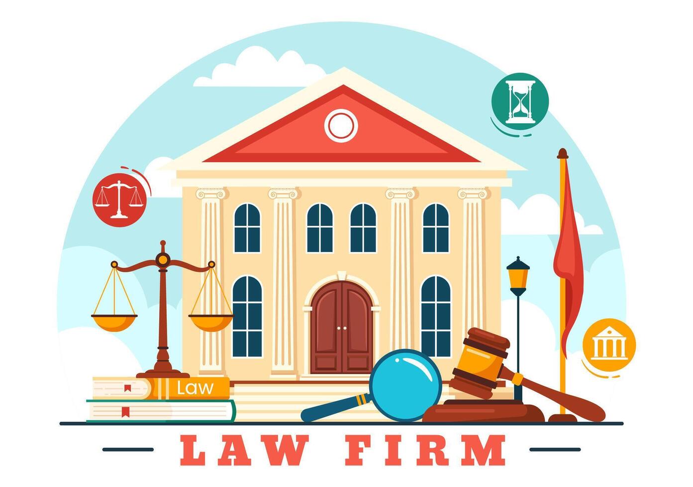 Law Firm Services Vector Illustration with Justice, Legal Advice, Judgement and Lawyer Consultant in Flat Cartoon Background Design