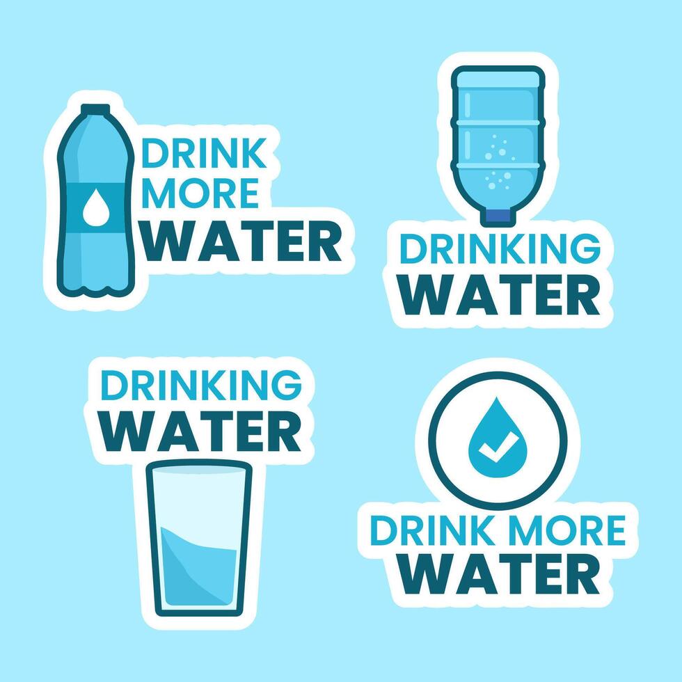 Drinking Water Label Flat Cartoon Hand Drawn Templates Background Illustration vector