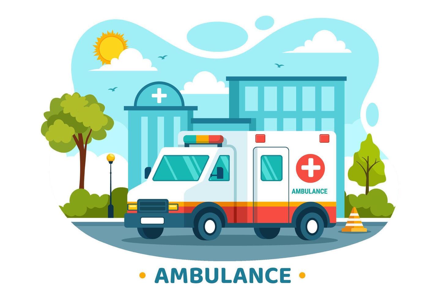 Medical Vehicle Ambulance Car or Emergency Service Vector Illustration for Pick Up Patient the Injured in an Accident in Flat Cartoon Background