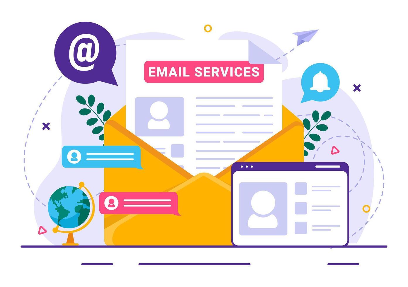Email Service Vector Illustration with File Correspondence Delivery, Electronic Mail Message and Business Marketing in Flat Cartoon Background