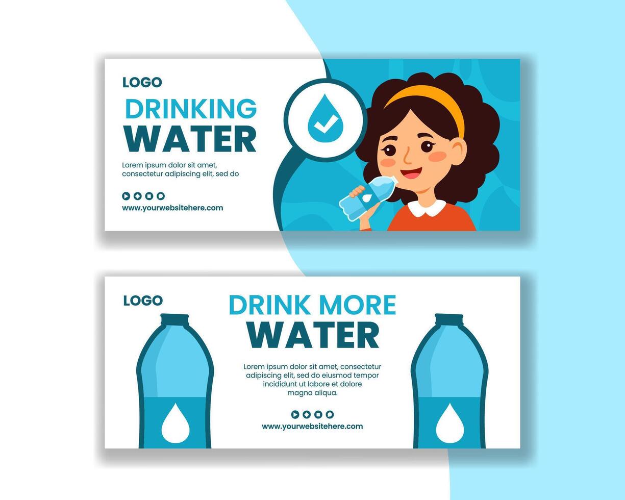 Drinking Water Horizontal Banner Flat Cartoon Hand Drawn Templates Background Illustration vector