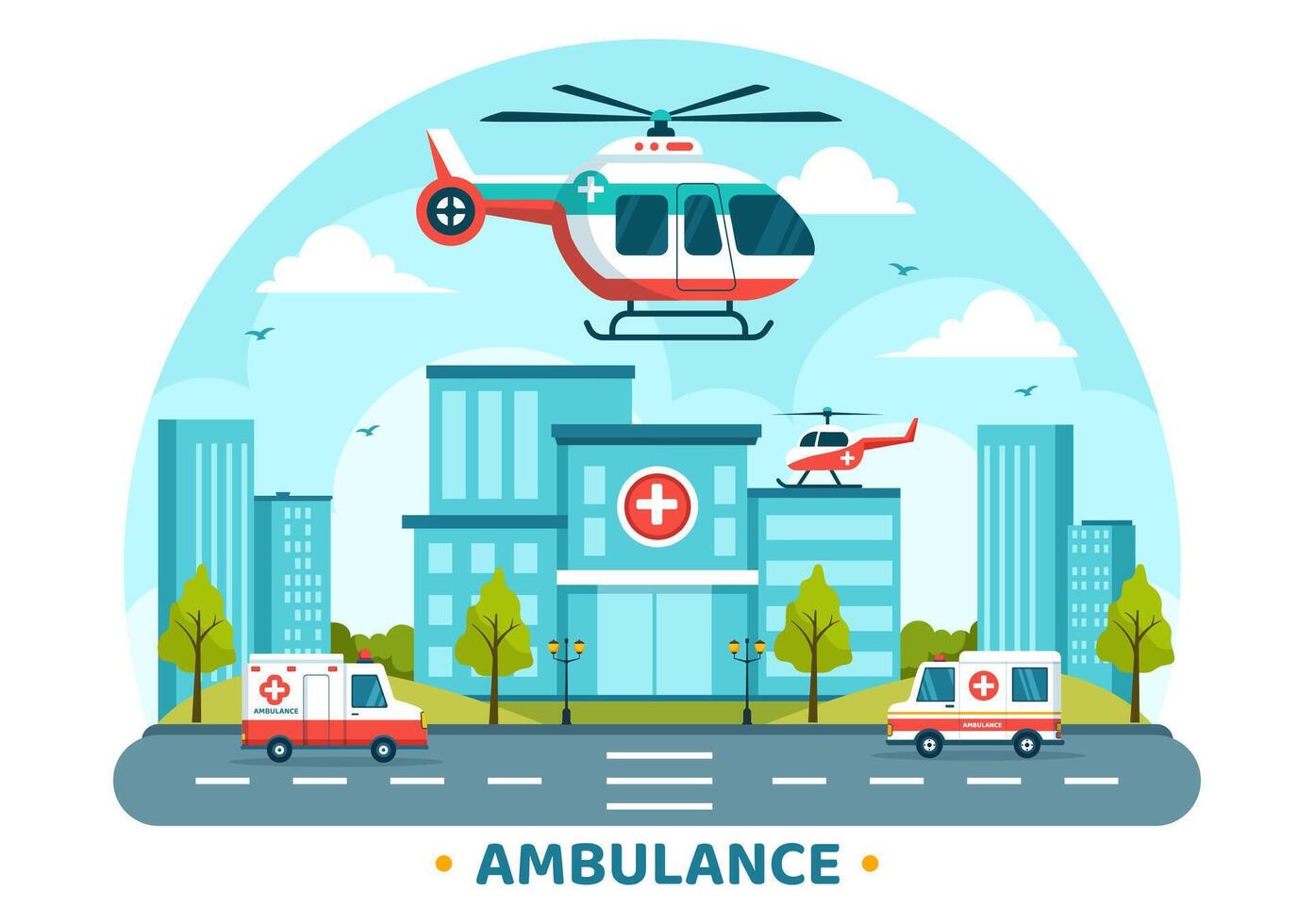 Medical Vehicle Ambulance Car or Emergency Service Vector Illustration for Pick Up Patient the Injured in an Accident in Flat Cartoon Background