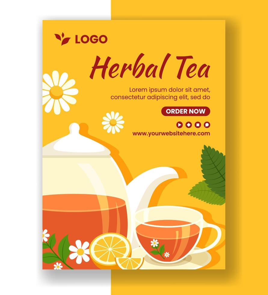 Herbal Tea Vertical Poster Flat Cartoon Hand Drawn Templates Background Illustration vector