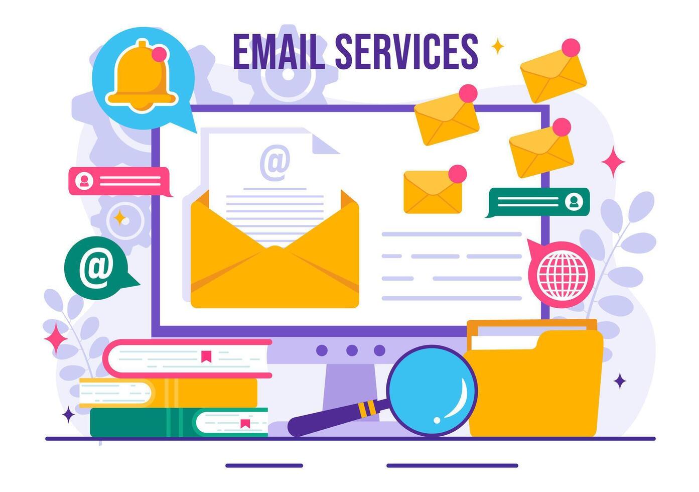 Email Service Vector Illustration with File Correspondence Delivery, Electronic Mail Message and Business Marketing in Flat Cartoon Background