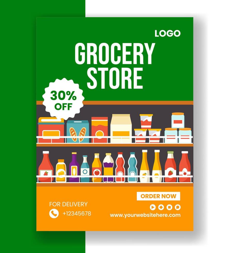 Grocery Store Vertical Poster Flat Cartoon Hand Drawn Templates Background Illustration vector