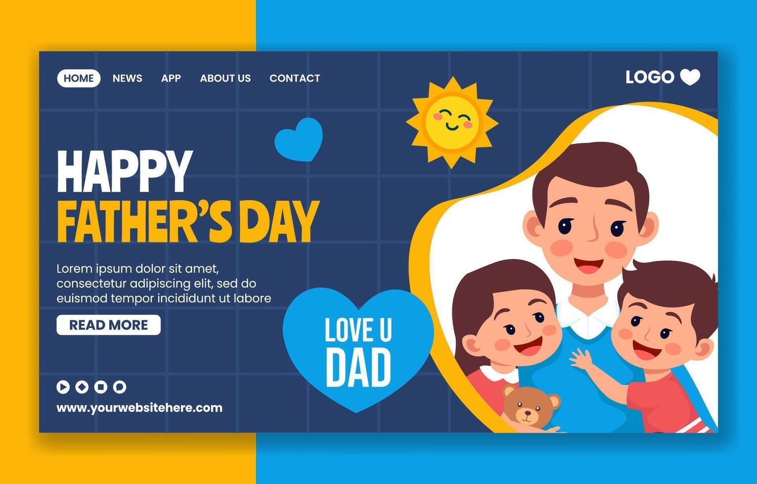 Father Day Social Media Landing Page Cartoon Hand Drawn Templates Background Illustration vector