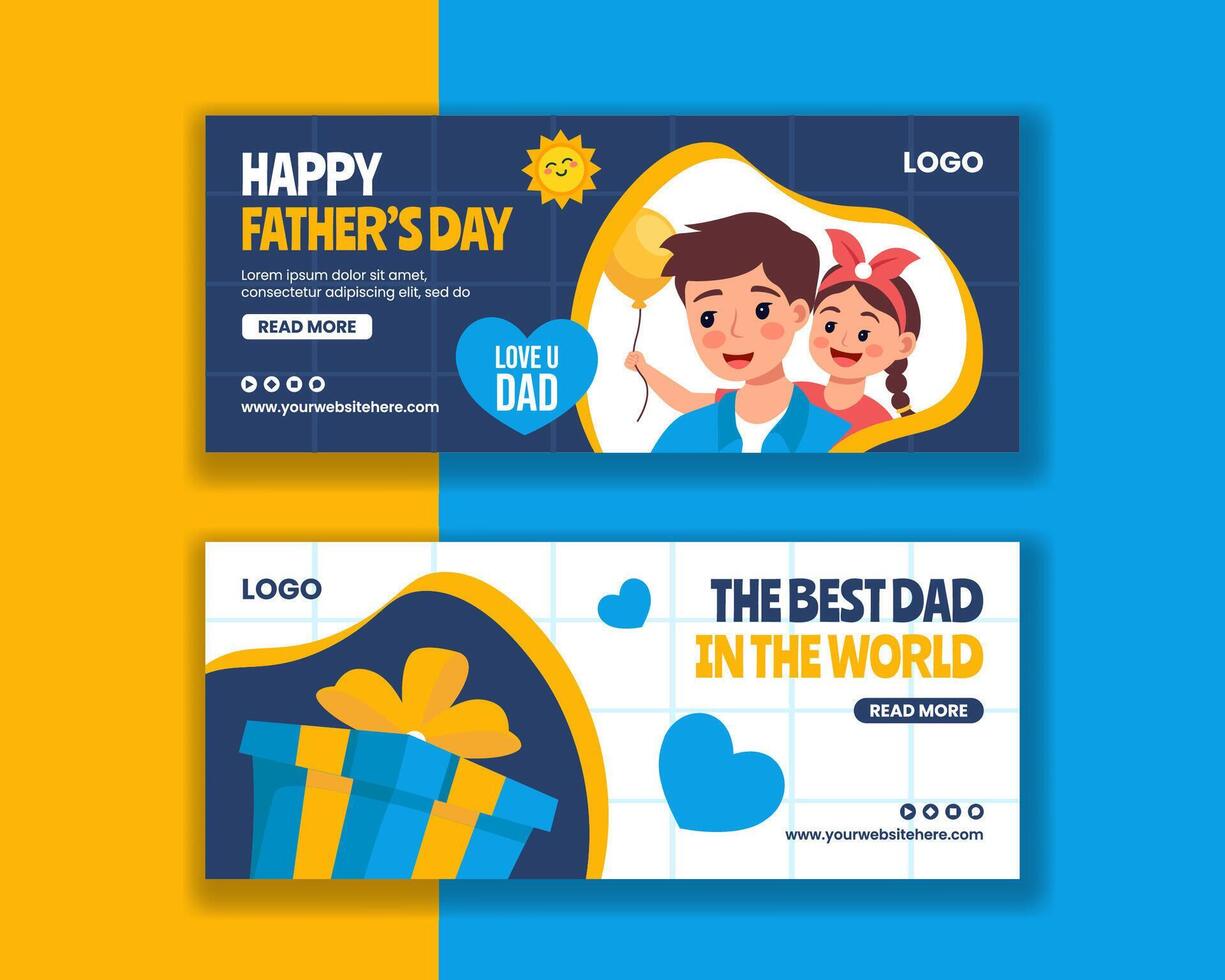 Father Day Horizontal Banner Flat Cartoon Hand Drawn Templates Background Illustration vector