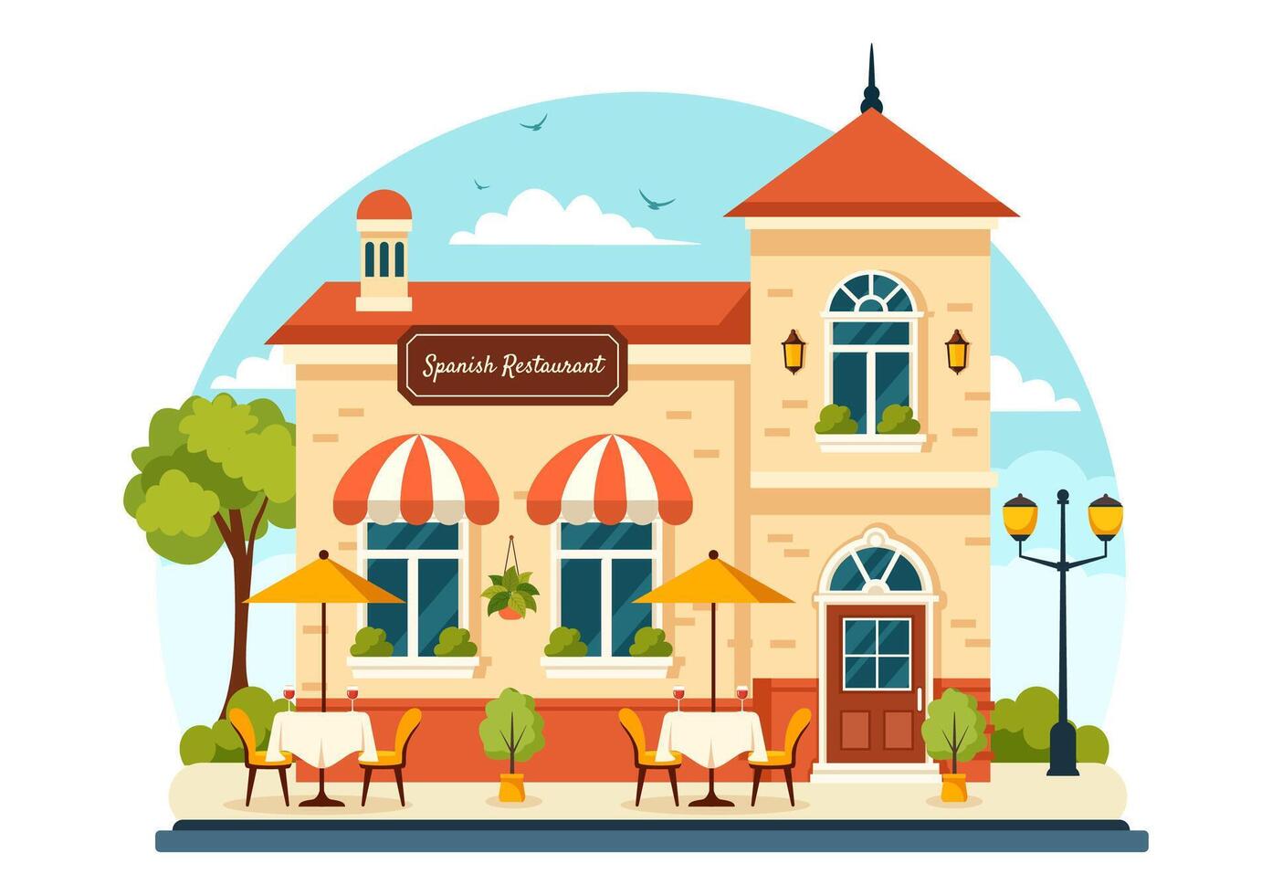 Spanish Restaurant Vector Illustration with Various of Food Menu Traditional Dish Typical Recipe and Cuisine in Flat Cartoon Background Design