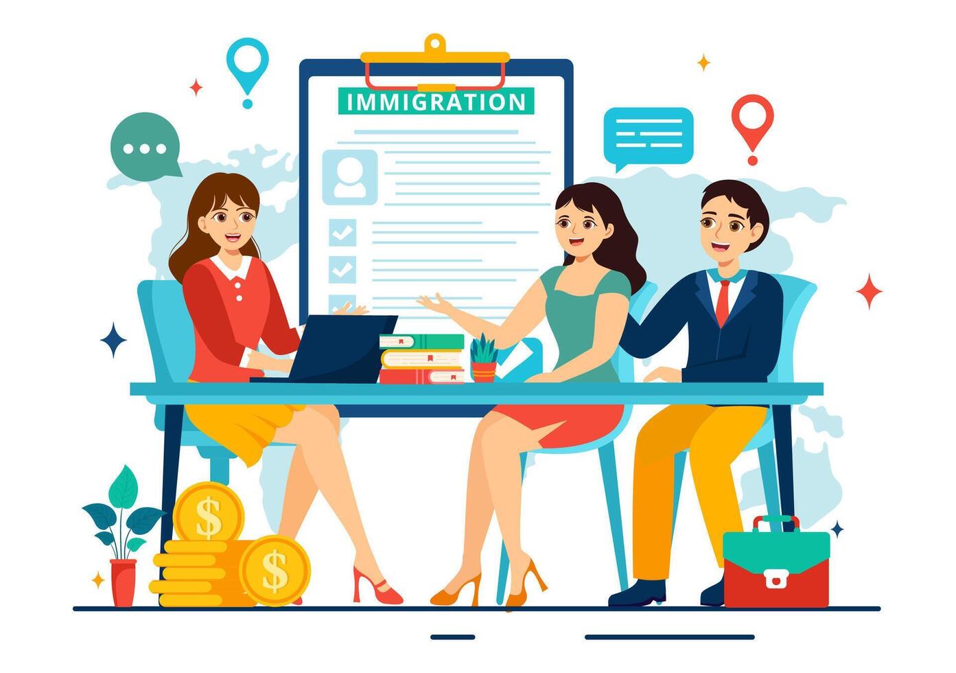 Immigration Consultant Vector Illustration with Counseling Assistance for Provide Advice to People Who Will Make the Move in Flat Background