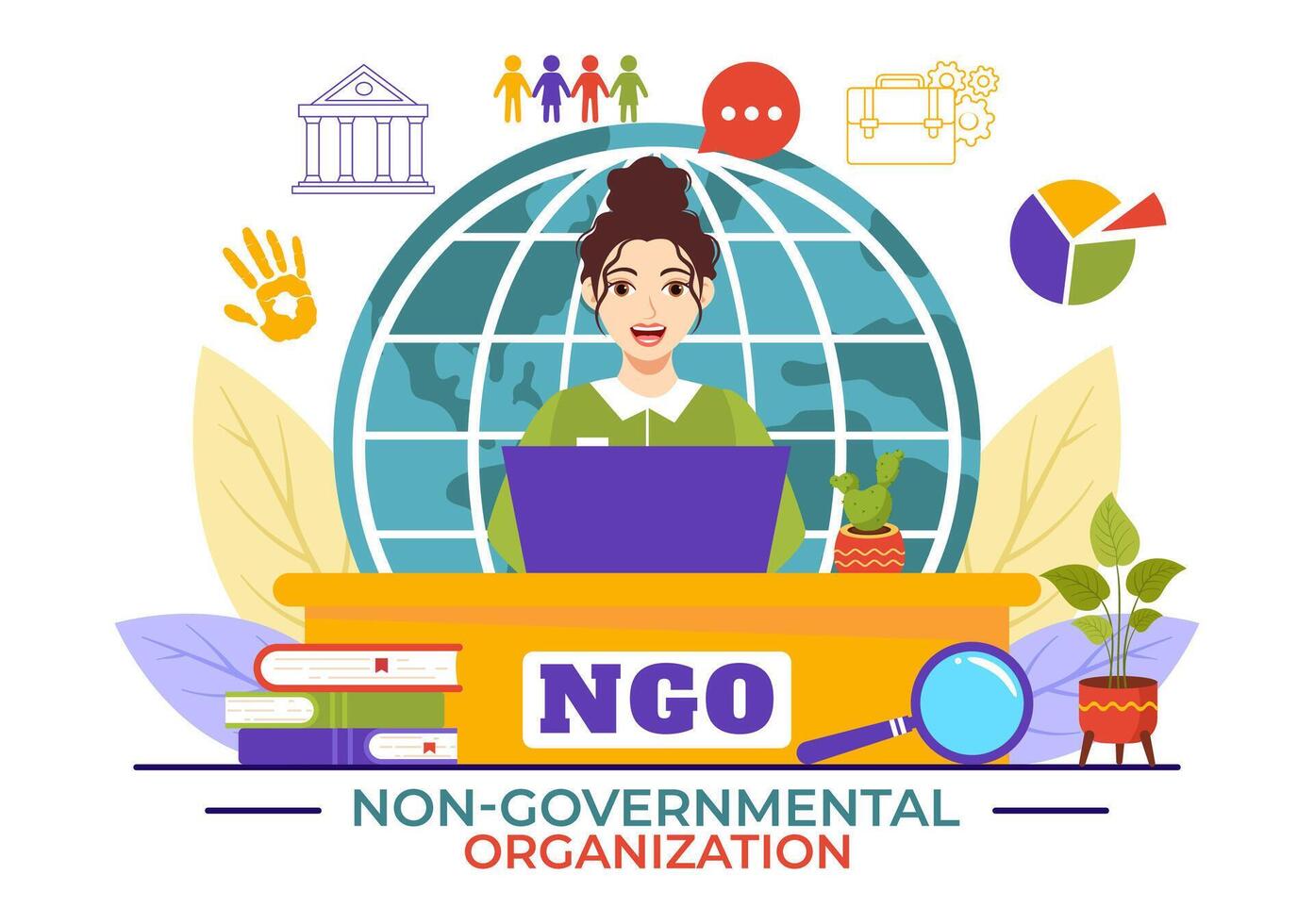NGO or Non-Governmental Organization Vector Illustration to Serve Specific Social and Political Needs in Flat Cartoon Background