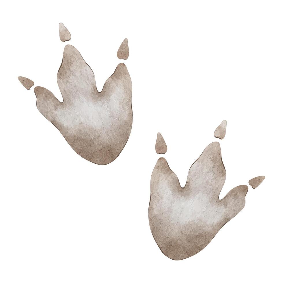 Two dinosaur footprints. Isolated hand drawn watercolor illustration. A clipart pair of Animal traces for children's invitation cards, parties, baby shower, decoration of kid's rooms vector
