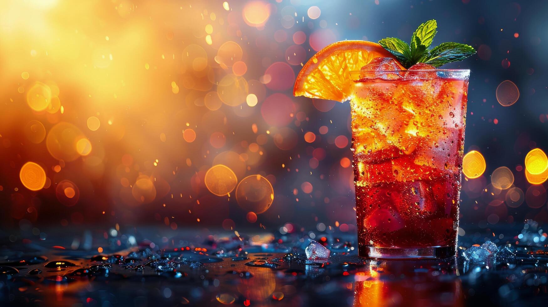 AI generated Refreshing Drink With Orange Slice and Strawberries photo