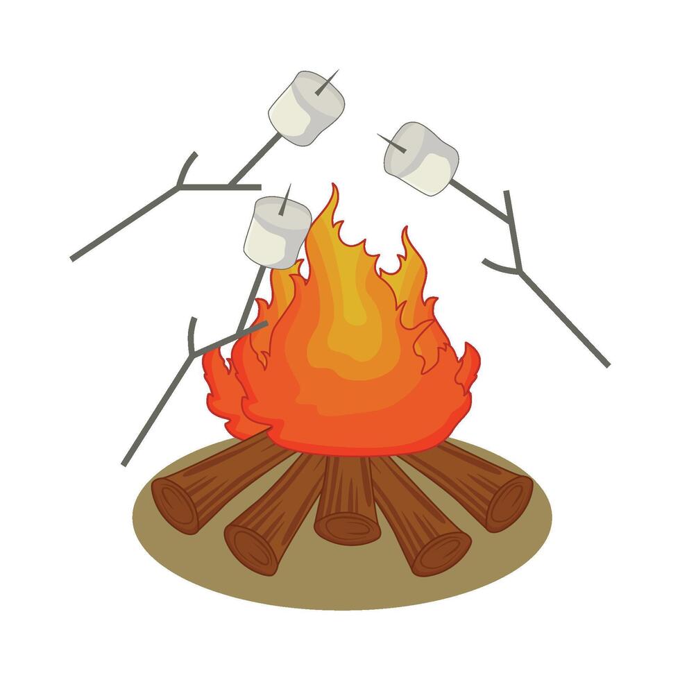 illustration of bonfire and marshmallows vector