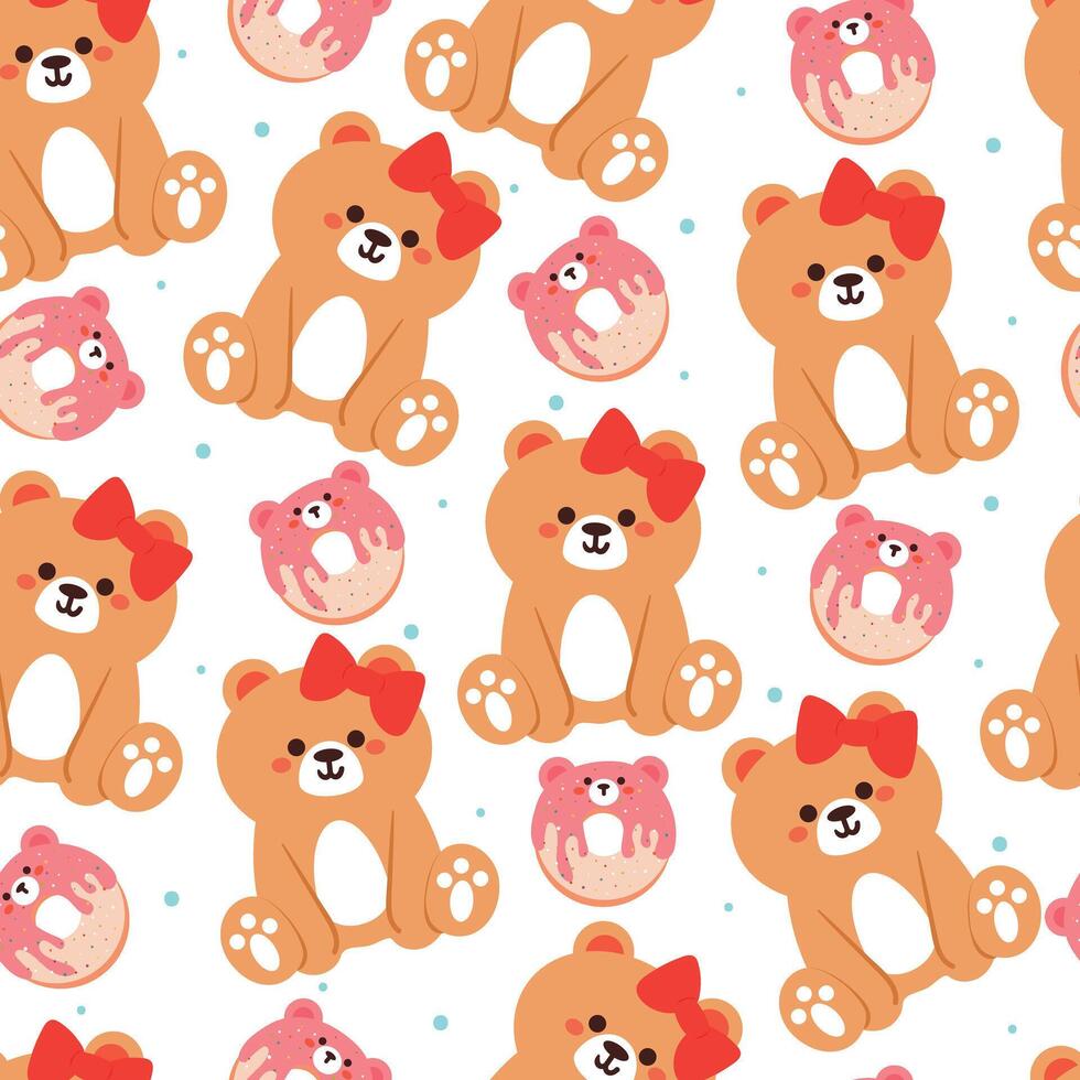 cute seamless pattern cartoon bear with cute dessert. animal wallpaper for kids, textile, fabric print, gift wrap paper vector