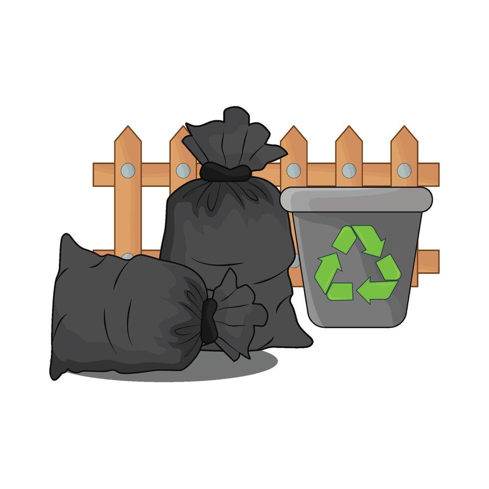 illustration of trash can and garbage bag vector