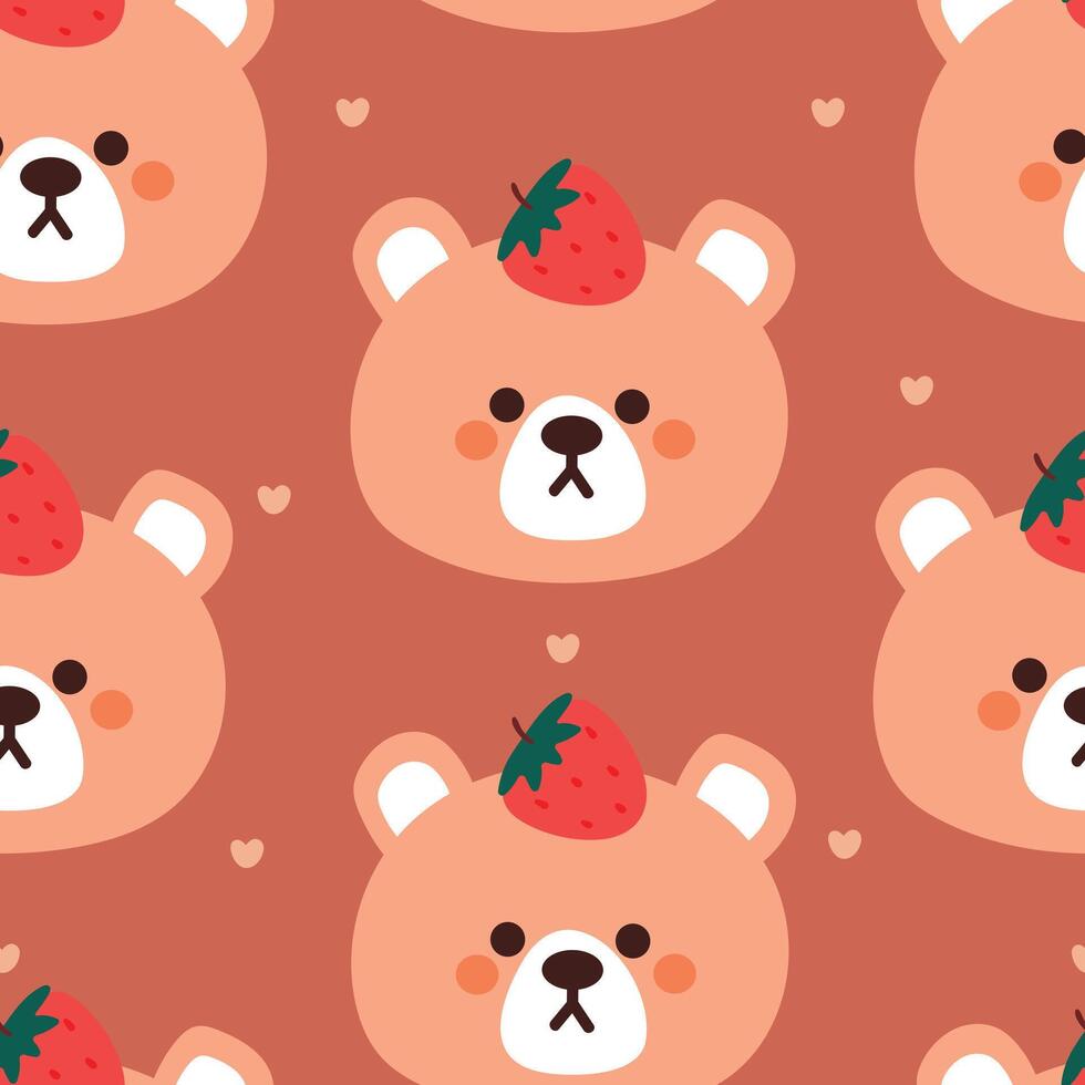 seamless pattern cartoon bears with strawberry. cute animal wallpaper illustration for gift wrap paper vector