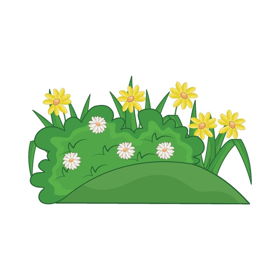 ilustración de césped y flor vector