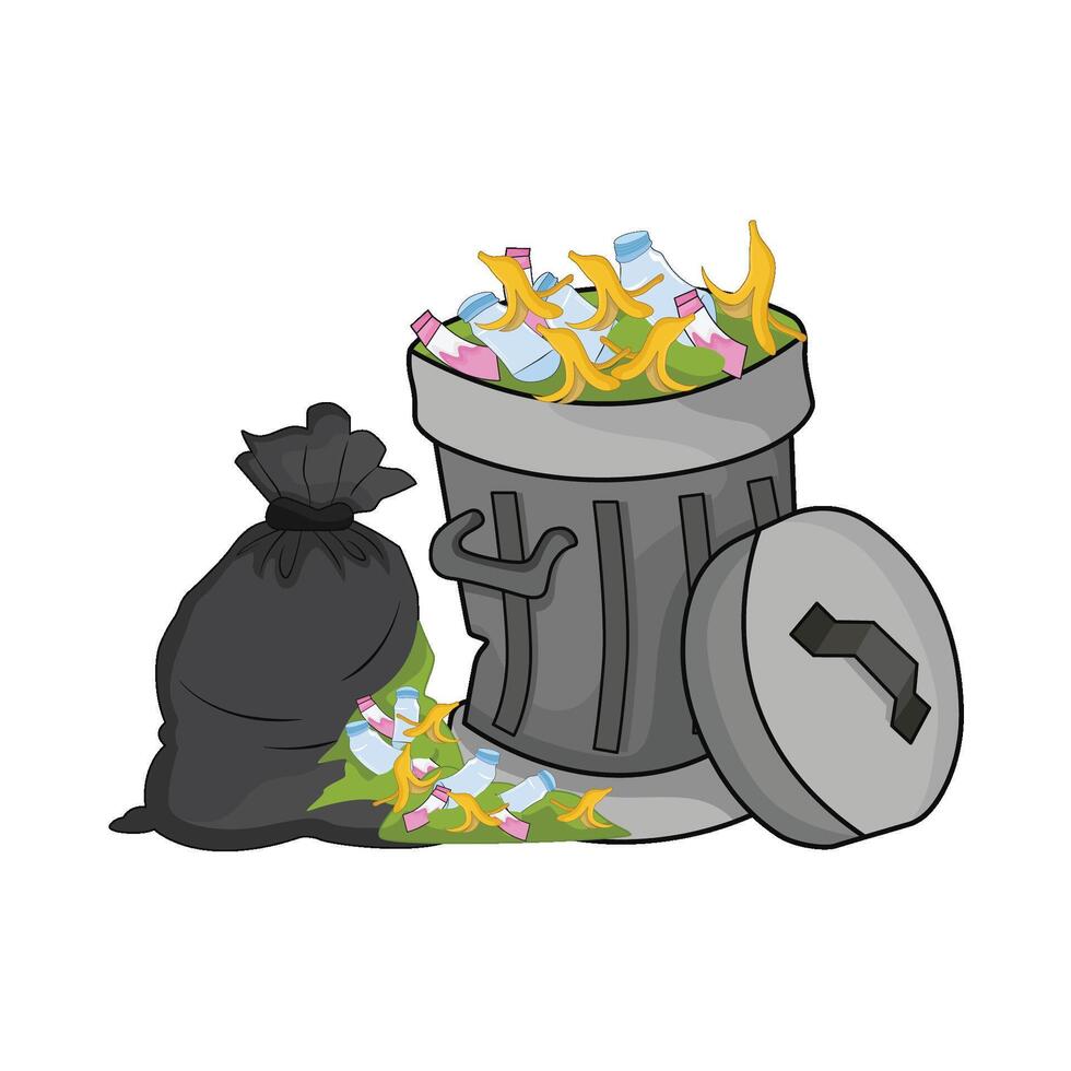 illustration of trash can and garbage bag vector
